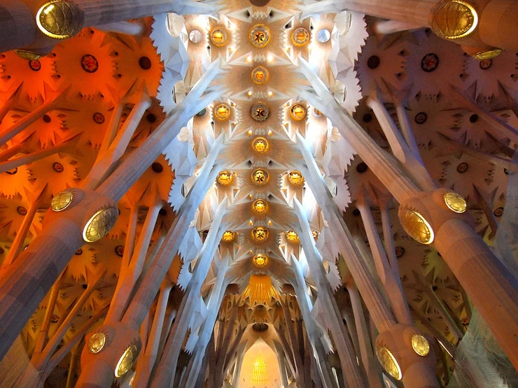 the beautiful nave and starry ceiling of Sagrada Familia
