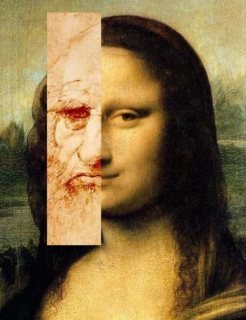 da Vinci self portrait superimposed on the Mona Lisa