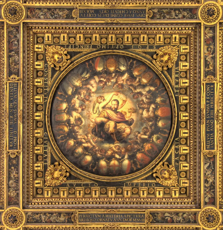 Apotheosis of Cosimo I, in the center of the ceiling
