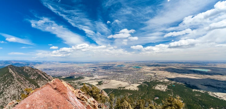 view of downtown Boulder Colorado from the top of the Bear Peak
