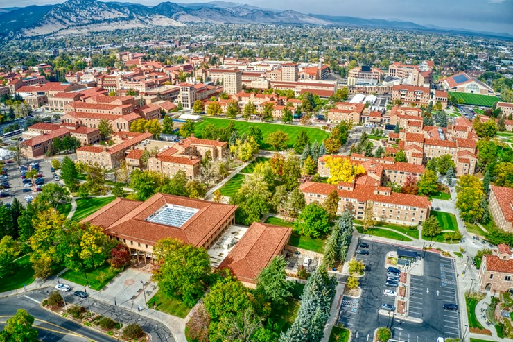 aerial view of University of Colorado at Boulder, one of the best things to see in Boulder