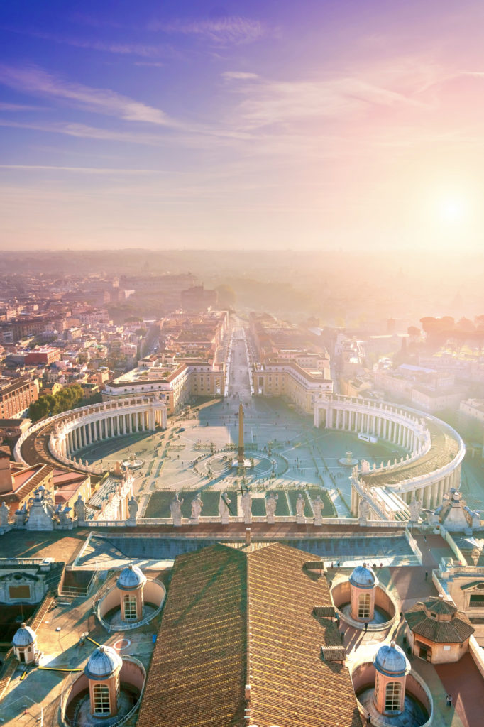 aerial view of the Saint Peter's square from the dome of the basilica