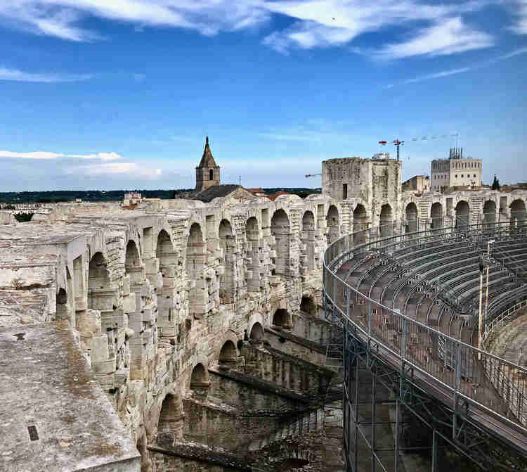 the 1st Century Roman Amphitheater in Arles France built during the reign of Augustus
