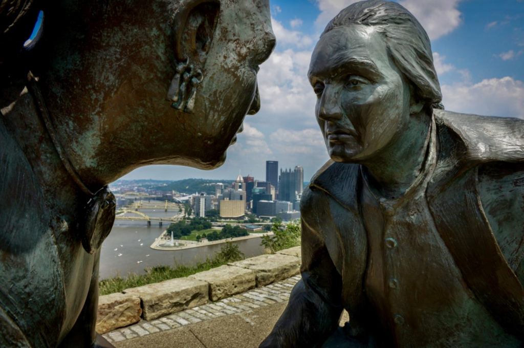 the Point of View statue of George Washington and an Indian scout