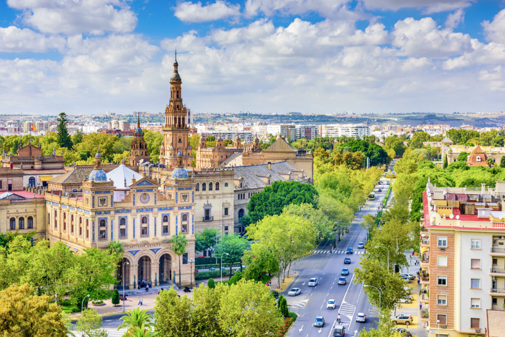 Seville cityscape with Plaza de Espana buildings.