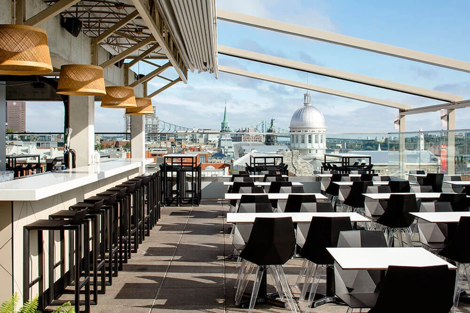 the 8th floor terrace with views at the William Gray Hotel in Vieux Montreal