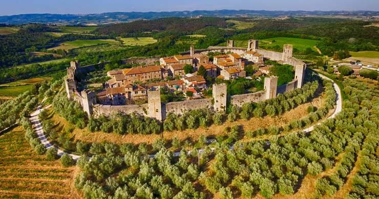the walled town of Monteriggioni in Tuscany