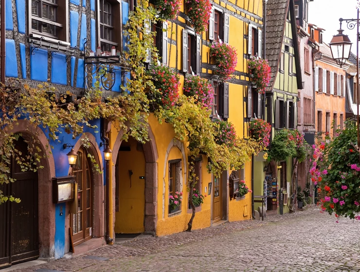 the colorful village of Riquewihr in France's Alsace region