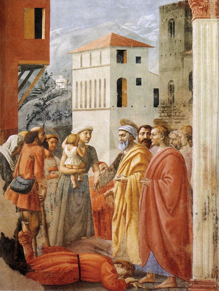 Masaccio, Distribution of Alms and Death of Ananias 