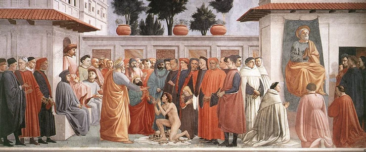 Masaccio & Lippi, Raising of the Son of Theophilus and St. Peter Enthroned