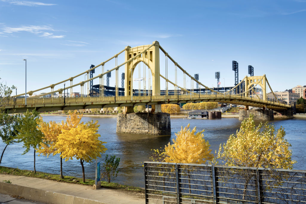 the Roberto Clemente Bridge over the Allegheny River