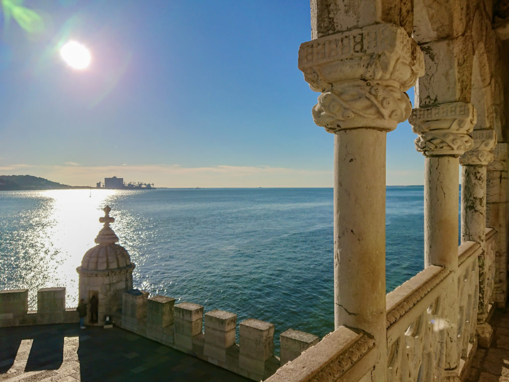 view from the balcony of Belem Tower over the estuary of the River Tagus 