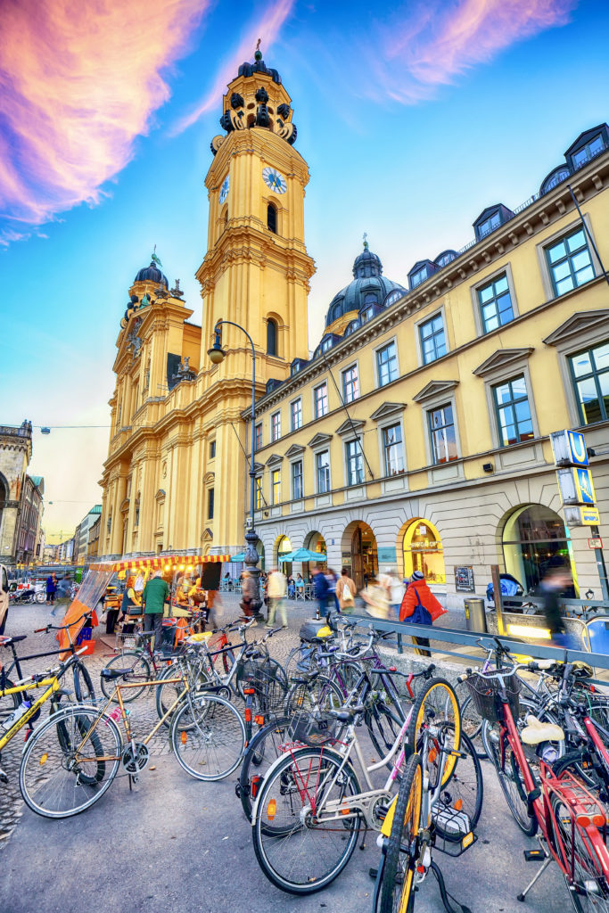 the ochre colored Theatinerkirche in Munich