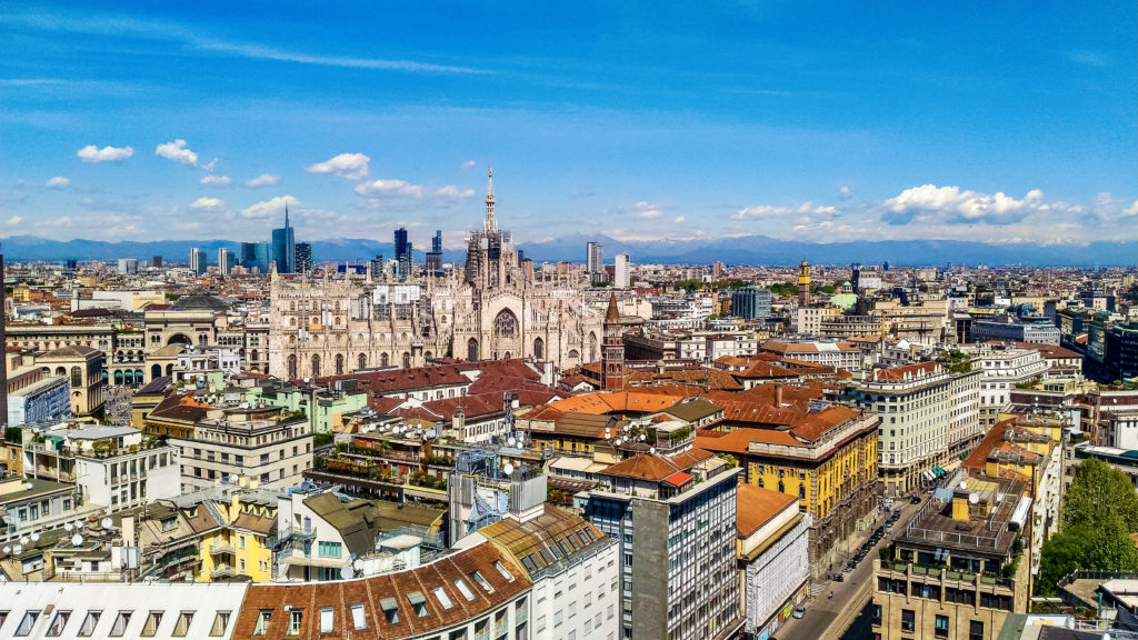 aerial view of Milan and its famous Duomo