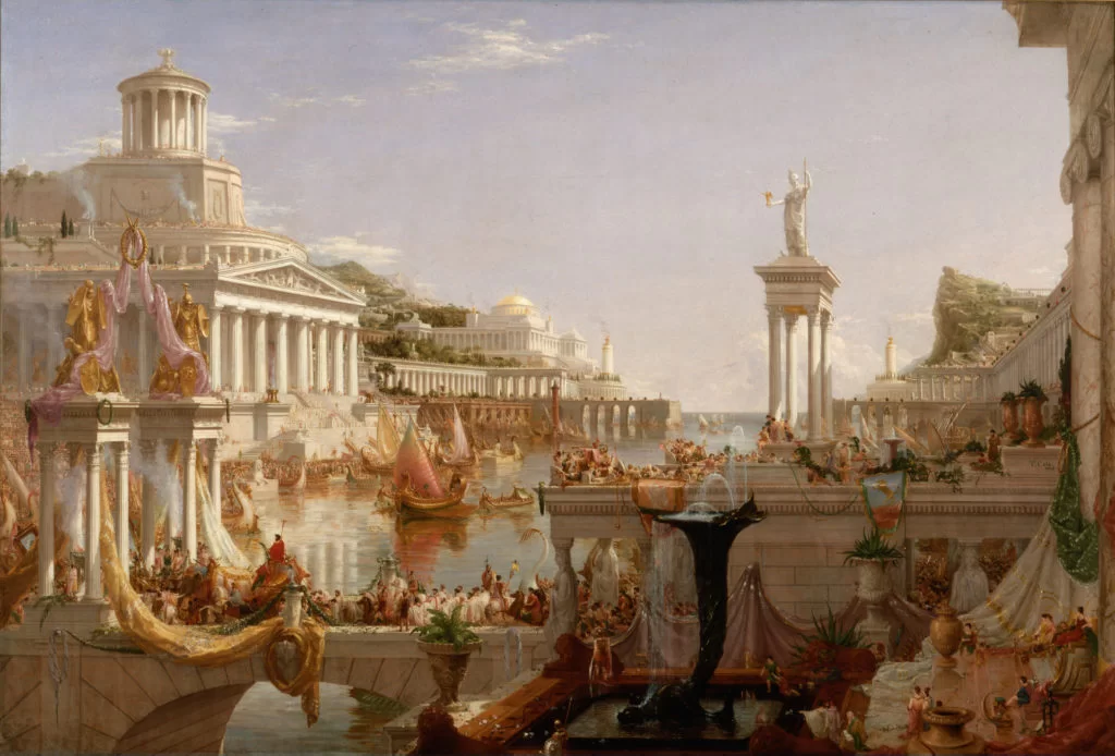 Fall of the Roman Empire in painting: Thomas Cole, The Course of Empire, The Consummation of Empire, 1835–36, 