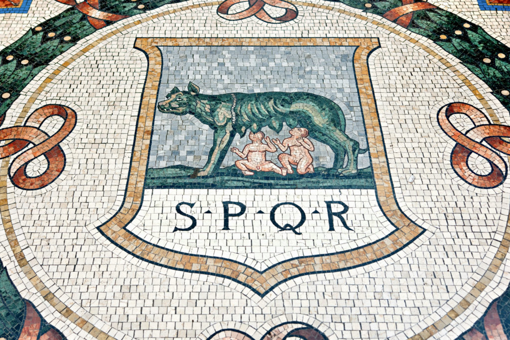 mosaic on the floor of the She-Wolf and Romulus and Remus