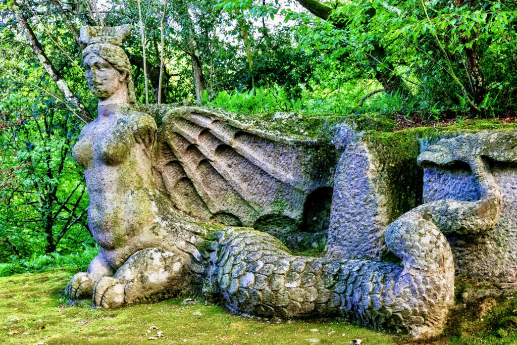 dragon sculpture at the Park of Monsters, a must see stop on a Rome to Florence road trip