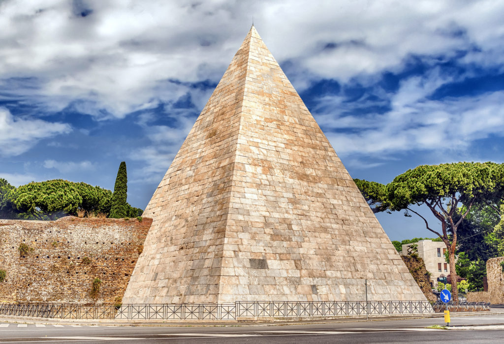 the Pyramid of Cestius, an iconic landmark in Rome's Testaccio district 