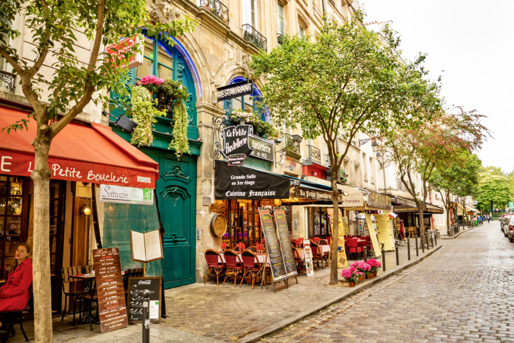 pretty street in Paris' latin Quarter on the Left Bank
