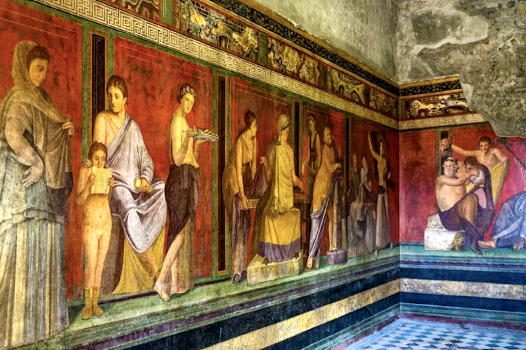 frescos in the House of Mysteries in Pompeii