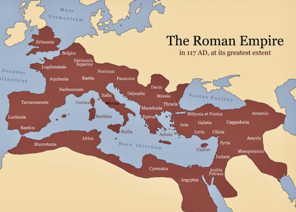 map of the Roman Empire at its greatest extent