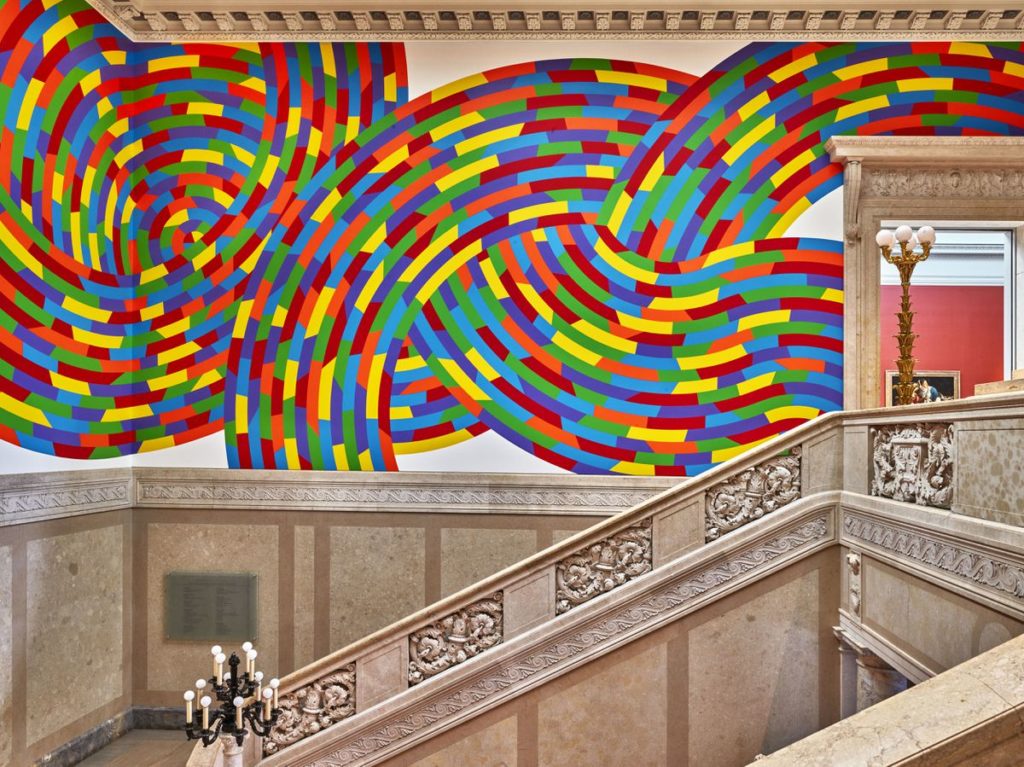 detail of Sol LeWitt's wraparound painting at the Wadsworth