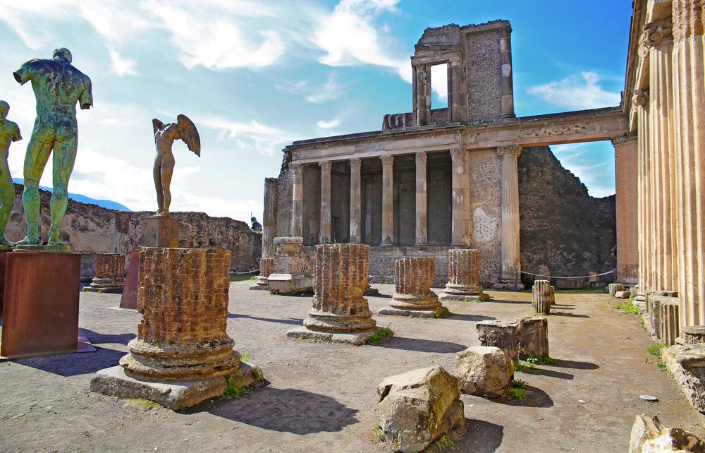 statues amid the ruins of Pompeii