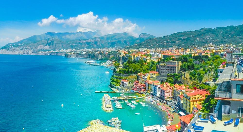 aerial view of the colorful town of Sorrento on the Amalfi Coast