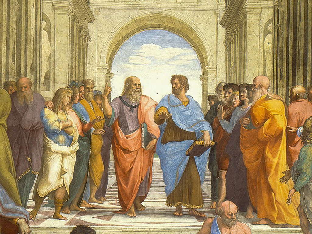 detail of Plato and Aristotle in Raphael's School of Athens