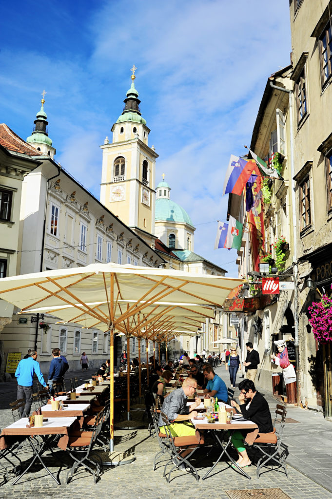 at street cafe in Ljubljana's Old Town