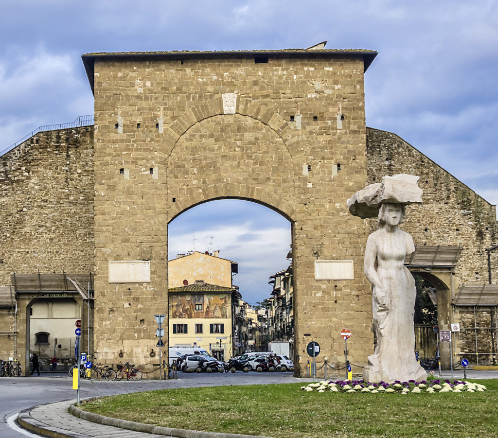 the Porta Romana, a well preserved portion of Florence's medieval city walls