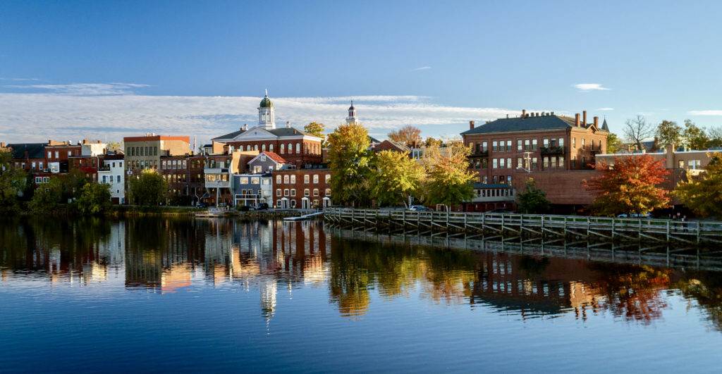 the riverfront buildings of Exeter New Hampshire