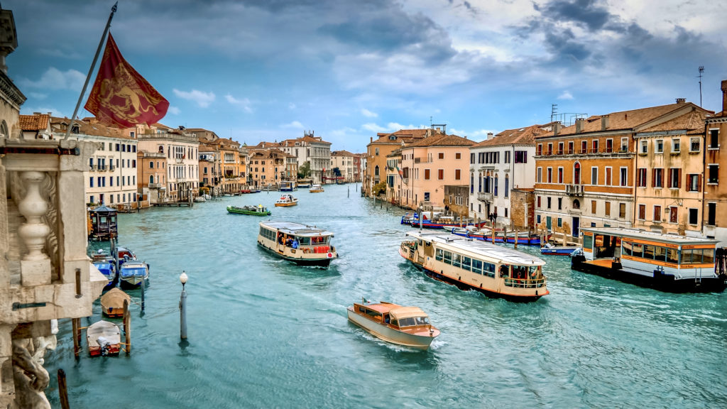 water taxis and vaporetto boats on the Grand Canal