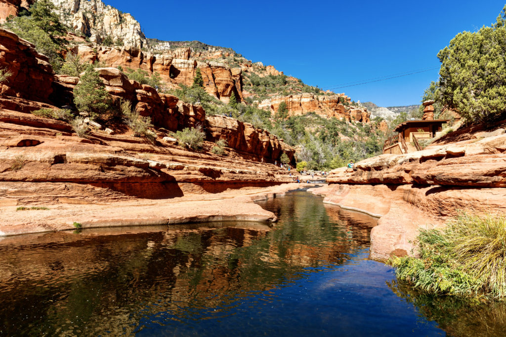 Slide Rock State Park with its natural rock water slides in the Oak Creek Canyon