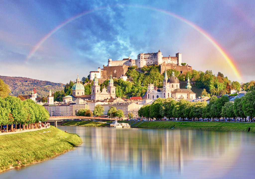 Rainbow over Salzburg castle