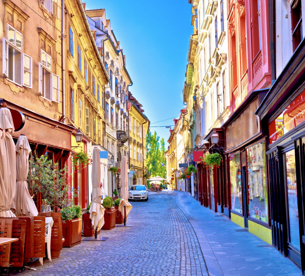 Colorful street in Old Town, which is a must visit with 1 day in Ljubljana