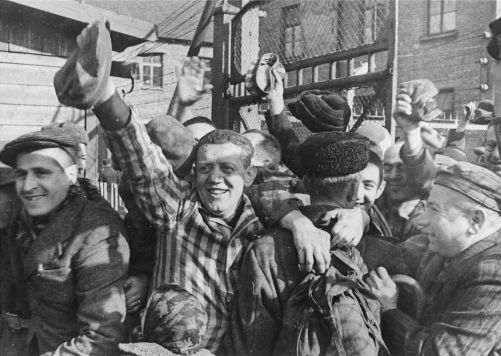 prisoners at Auschwitz celebrate their liberation