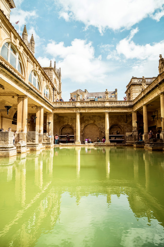 Roman Baths, a UNESCO site with people in Bath