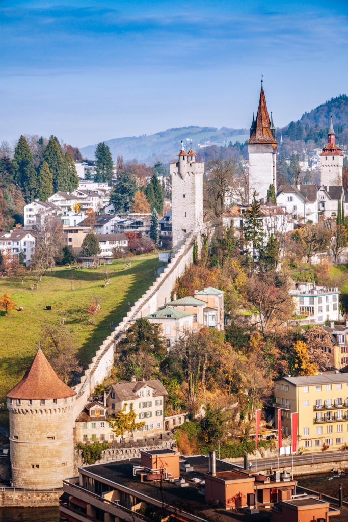 Lucerne's city walls, which date from the 13th century