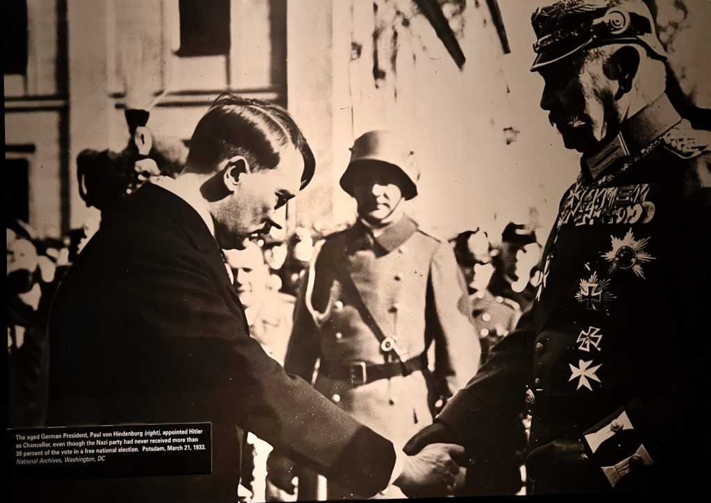 Hitler being appointed as chancellor in 1933, with German President Paul von Hindenburg