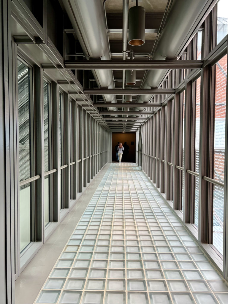 one of the glass bridges of the Holocaust Museum