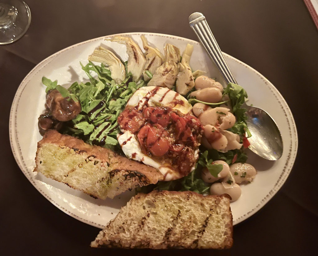 burrata and artichoke appetizer at Cucina Rustica