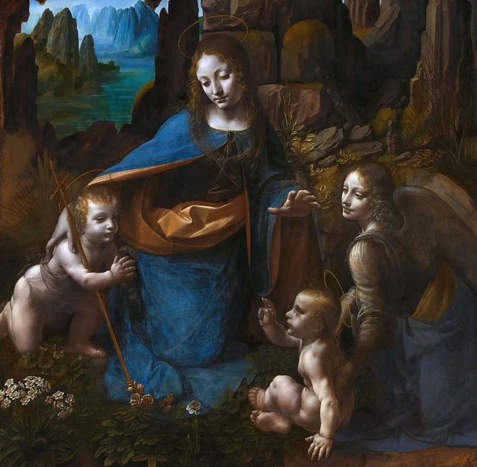 Leonardo da Vinci, detail of Virgin of the Rocks, the most famous painting in London