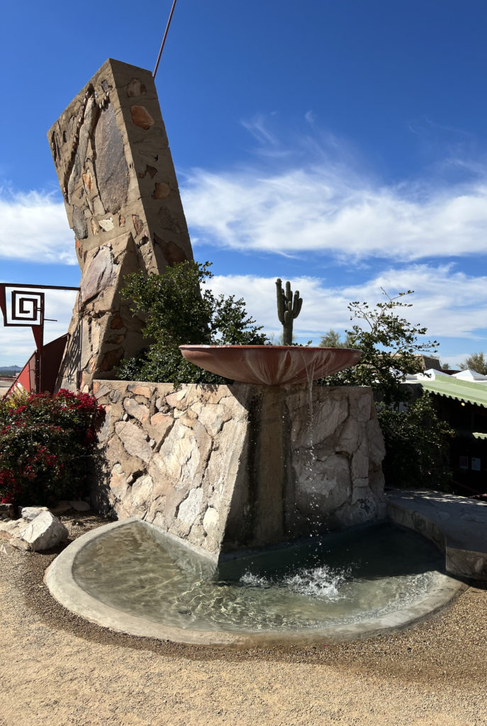 stone stele marking the entrance the Taliesen West