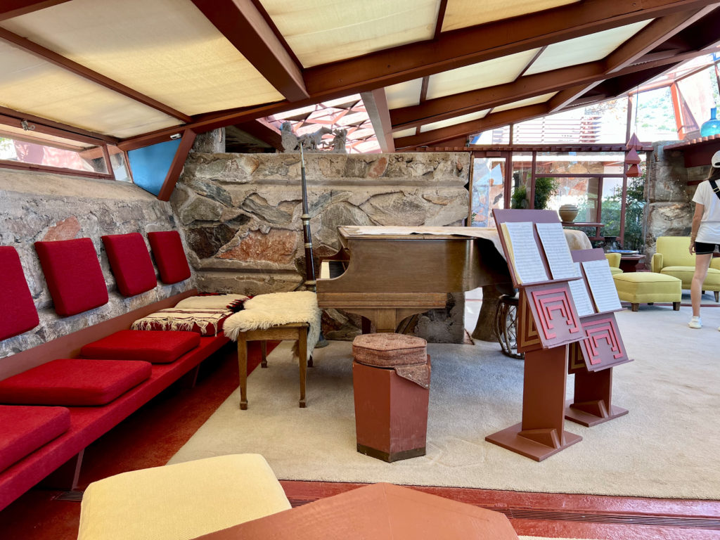 grand piano in Wright's Garden Room