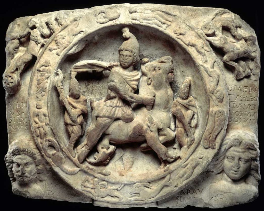 marble relief of Mithras slaying the bull in the Museum of London