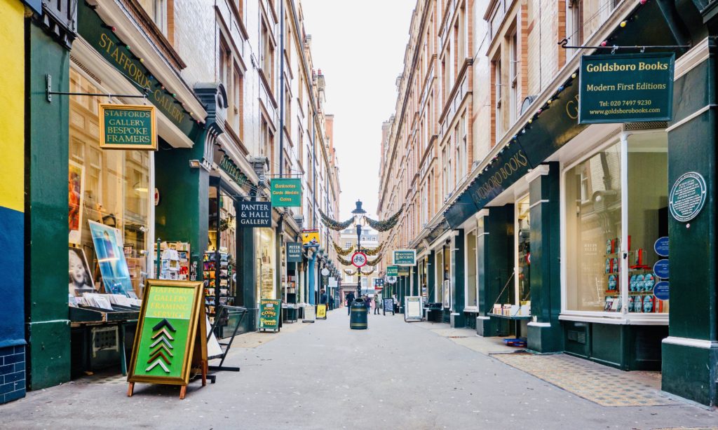 Cecil Court, a pedestrian street with Victorian shops