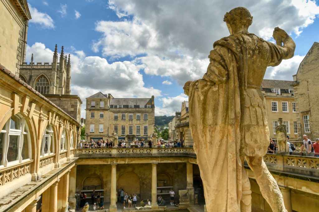 terrace of the Roman Baths with statues