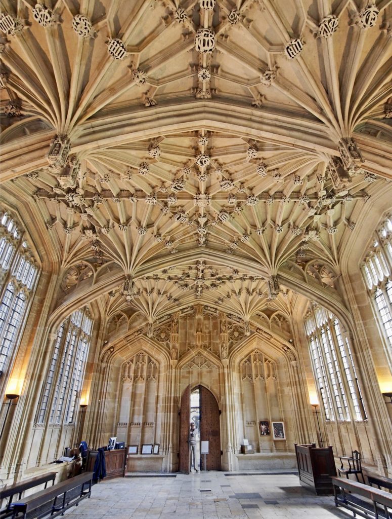 the carved Gothic ceiling of the Divinity School in Bodleian Library