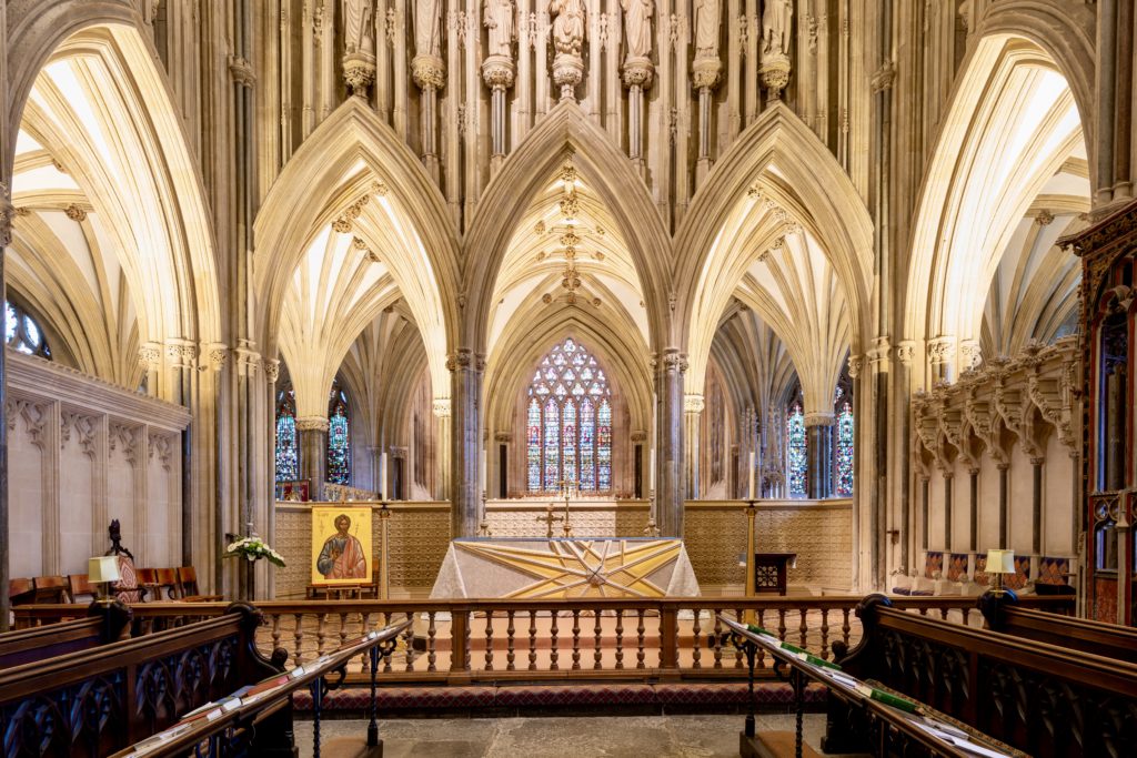 the quire inside Wells Cathedral 